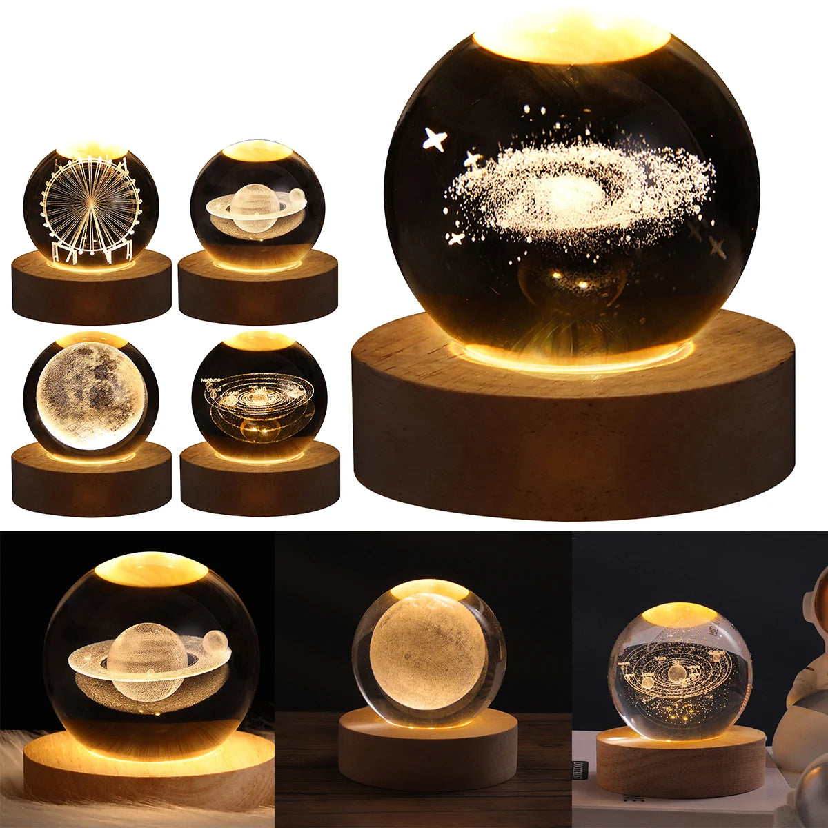 Crystal Lights Glowing Planetary Galaxy Astronaut Ball Night Lights